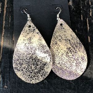 Hand made real leather rose gold metallic earrings